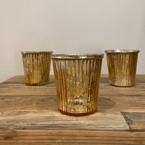 Gold Tea Light Holder Ribbed Design Wedding Decorations Etsy UK