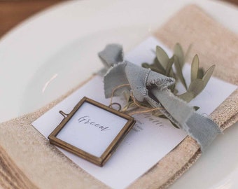 Tiny Distressed Brass Photo Frame, Wedding Place Setting Name Card Holder - Wedding Decorations for Tables
