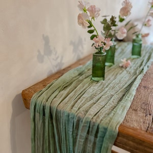 Green Crinkled Cheesecloth Wedding Table Runner 3m Length- Wedding Decor, Summer Party Decor, Rustic Weddings