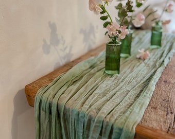 Green Crinkled Cheesecloth Wedding Table Runner 3m Length- Wedding Decor, Summer Party Decor, Rustic Weddings