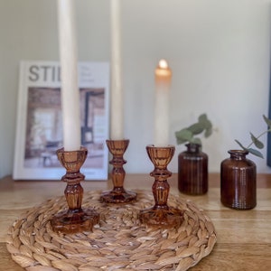 Amber Brown Glass Candlestick Holder  - Wedding Decorations, Home Styling, Gifts