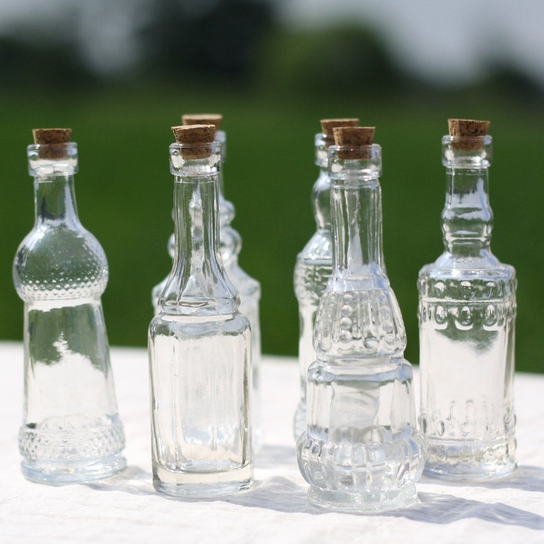 6 x Glass Bottles With Cork Stoppers, Wedding Vases, Centrepiece Decorations, Rustic, Summer Weddings image 7