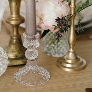 Pressed Glass Candlesticks (2 sizes available) Clear Glass, Wedding Decorations, Home Styling, Gifts, Mother's Day Gifts, Wedding Styling