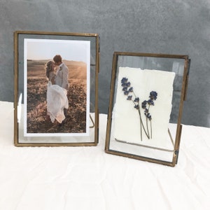 Antique Brass Photo Frame 6" x 4" / 7" x 5" Picture Frames, Floating Frame - Free Standing Portrait / Landscape