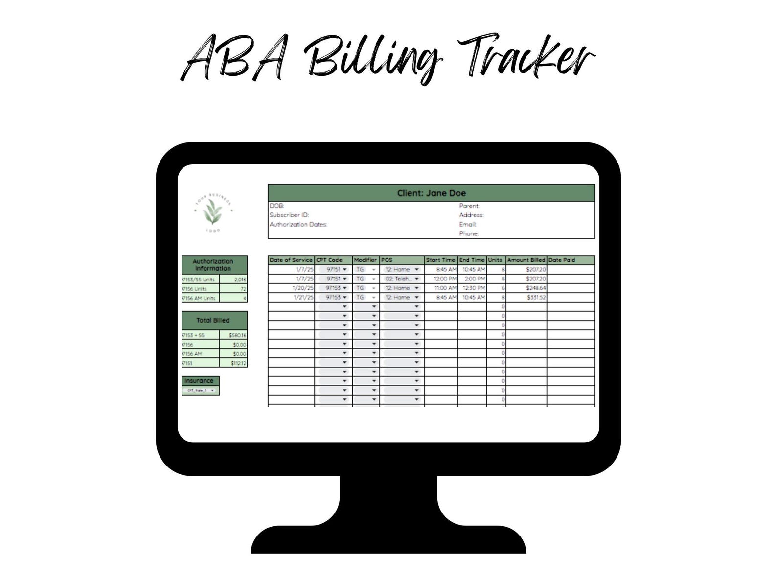 ABA Billing Tracker - BCBA Google Sheets Template (digital Download) - Etsy