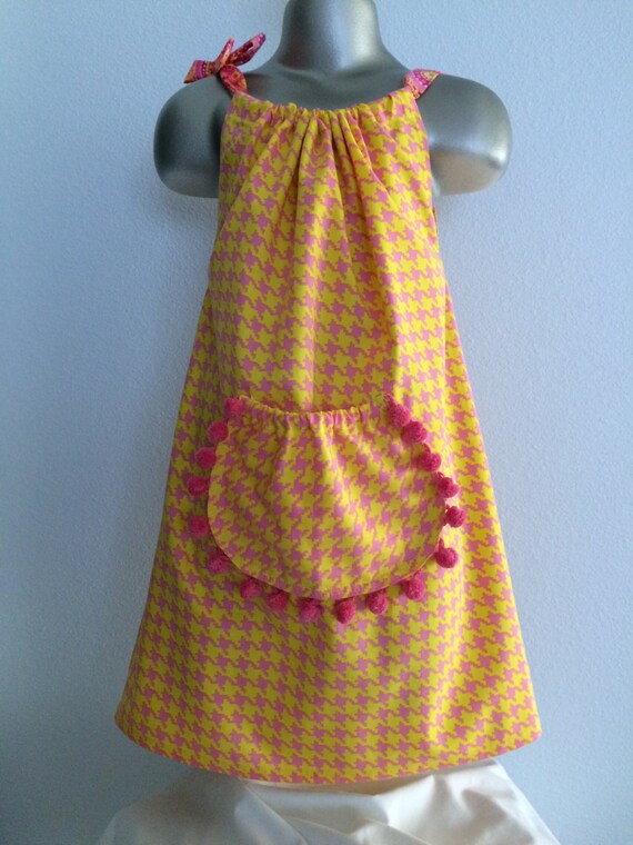 Girl's Pink & Yellow Houndstooth Pillowcase Dress Vintage | Etsy