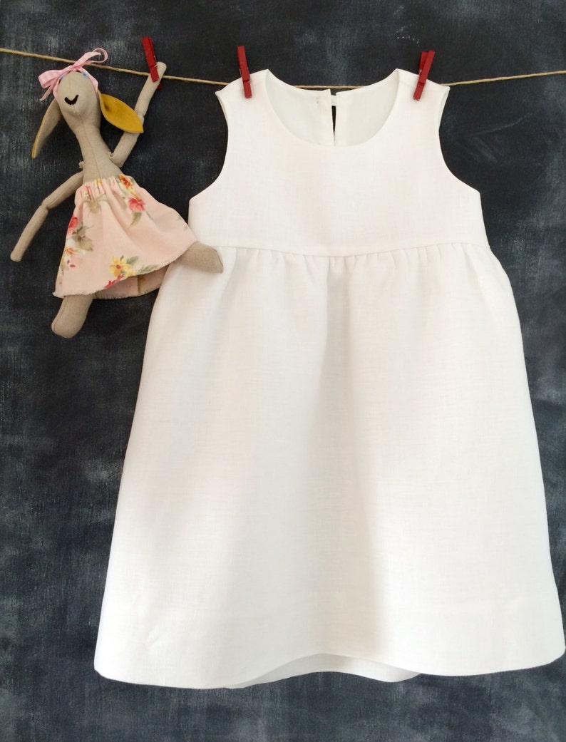 Girls White Linen Dress Toddler Blessing Day Dress Baby Etsy