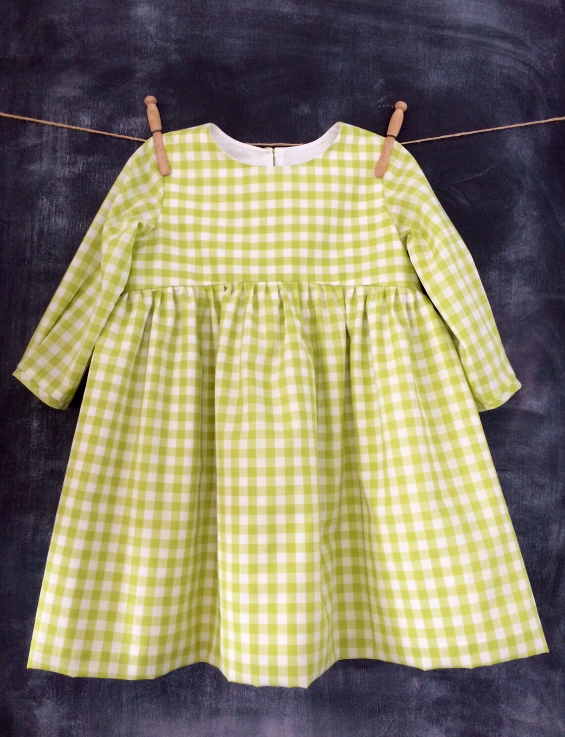 Girls Green & White Gingham Dress Baby Long Sleeve Gingham Etsy