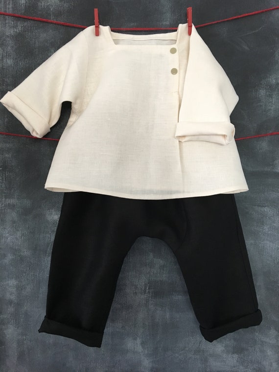 Linen Baby Outfit Toddler Linen Suit Linen Tunic Harem Etsy