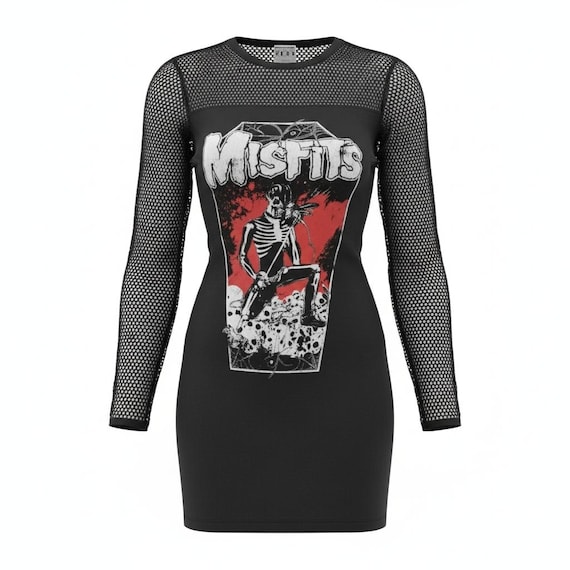 misfits t shirt dress Misfits Band Tee Dress, Punk Plaid Skirt, Upcycled Clothing, Alternative, Apparel Horror Merch