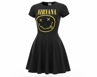 Nirvana Smiley Babydoll, Grunge, Rock Band Merch, skater style dress, rock apparel,