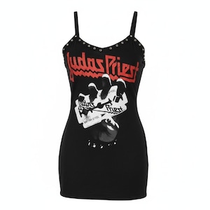 Judas Priest British Steel-jurk, zilveren oogjes, hergebruikt T-shirt, metalen meech, rockkleding