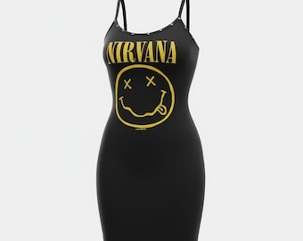 nirvana oversized t shirt dress Nirvana Band Tee Dress, Silver Eyelet Trim, Grunge Clothing, Alternative  Apparel