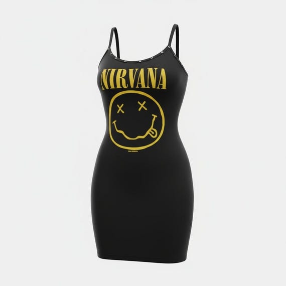 nirvana t shirt dress Nirvana Band Tee Dress, Silver Eyelet Trim, Grunge Clothing, alternative  apparel