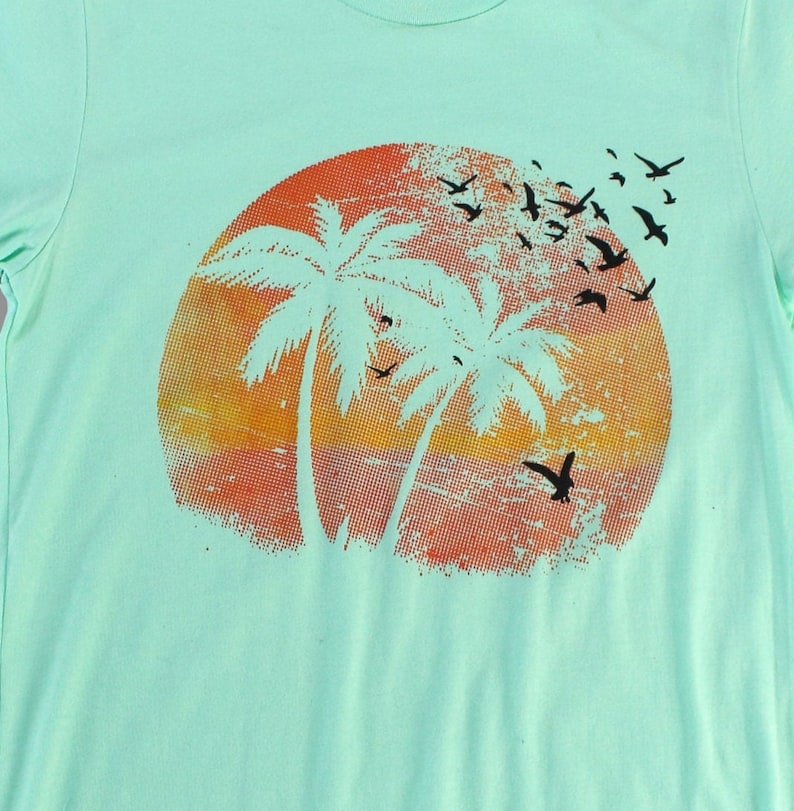 Beach Sunset Tee Shirt Palm Tree Malibu T-shirt Men's /ladies Screen ...