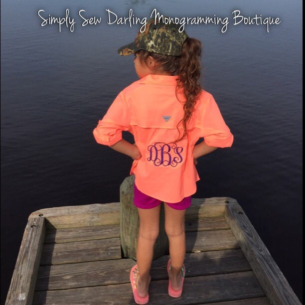 Embroidered Personalized Monogrammed Youth Little Girls Big Girls Columbia  UPF 40 Fishing Shirt Several Colors Available 