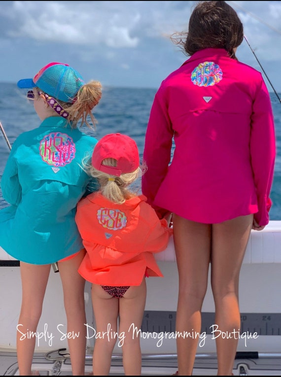 Embroidered Personalized Monogrammed Youth Little Girls Big Girls Columbia  PFG Fishing Shirt 