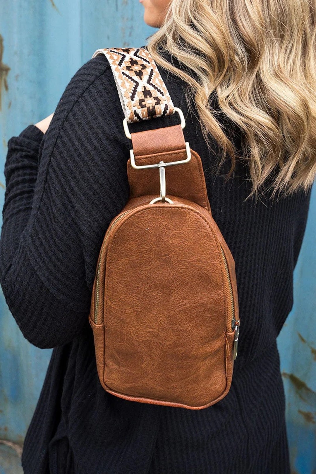Smooth Zipper Sling Crossbody With Guitar Strap