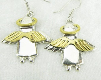 Vintage Sterling Silver Angel Wing Earrings, Celestial Jewelry