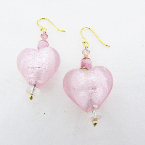 Large Pink Heart Drop Earrings Big Puffy Heart Hand Blown Glass Long Pink Dangle Glass Heart Earrings Valentine Gifts For Wife Girlfriend