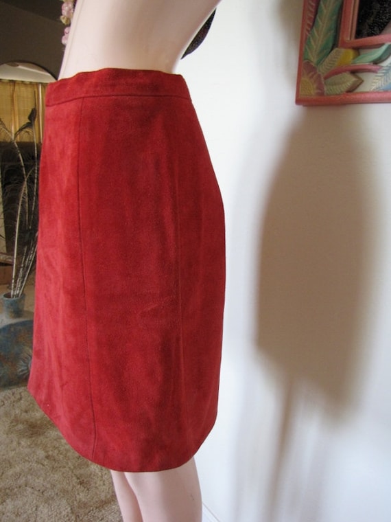 Stunning Vegan Red Leather Knee Length Vintage Skirt Faux Suede Skirt Office or Special Occasion Size 10 Etsy