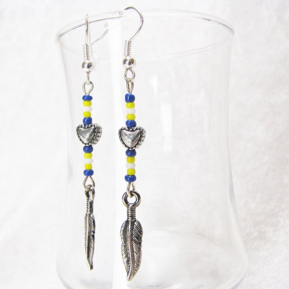 Ethnic Beaded Feather Dangle Earrings, Tribal Boh… - image 4