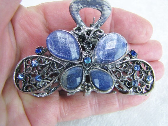 Vintage Butterfly Blue Crystal Hair Clip, Cute Ha… - image 5