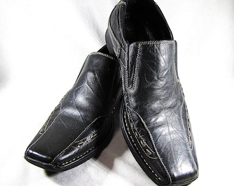 Mocasines sin cordones Alfani vintage de piel negra, punta cuadrada, talla 7 1/2