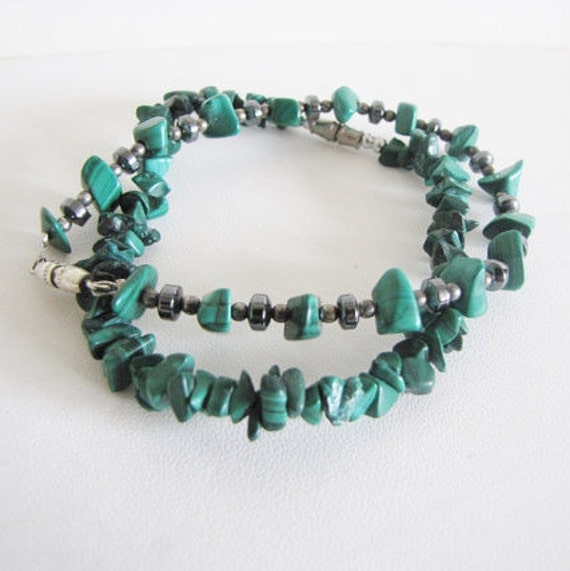 Malachite Beaded Stacking Bracelet Set, Green Sto… - image 2