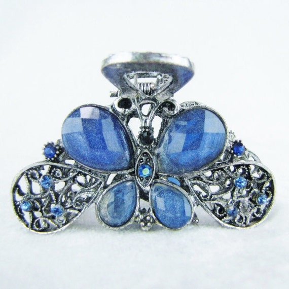 Vintage Butterfly Blue Crystal Hair Clip, Cute Ha… - image 4