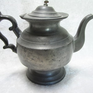 Antique Pewter Tea Kettle, Teapot, Colonial Rustic Country Kitchen, Cottagecore Shabby Chic Decor