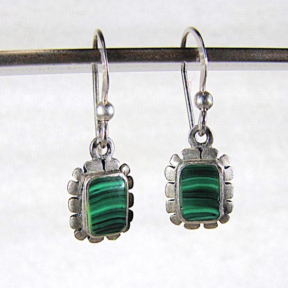 Sterling Silver Dangle Drop Malachite Western Ear… - image 5