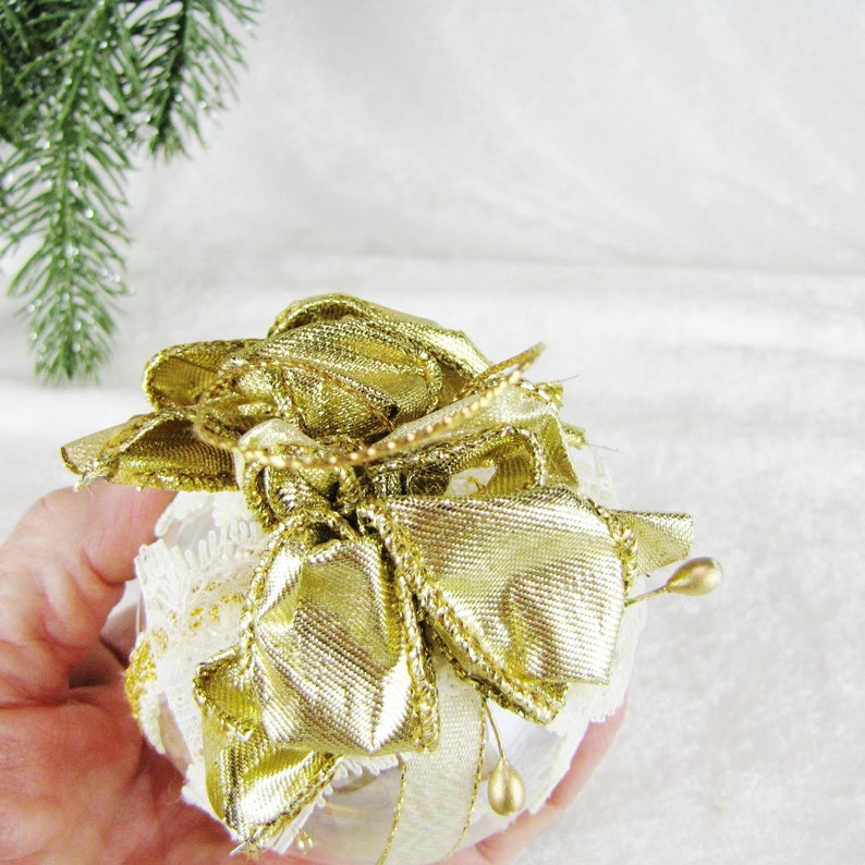 Fancy Clear Glass Christmas Ornament Gold & White Ribbon and Etsy