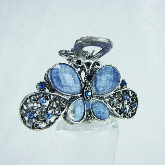 Vintage Butterfly Blue Crystal Hair Clip, Cute Ha… - image 3