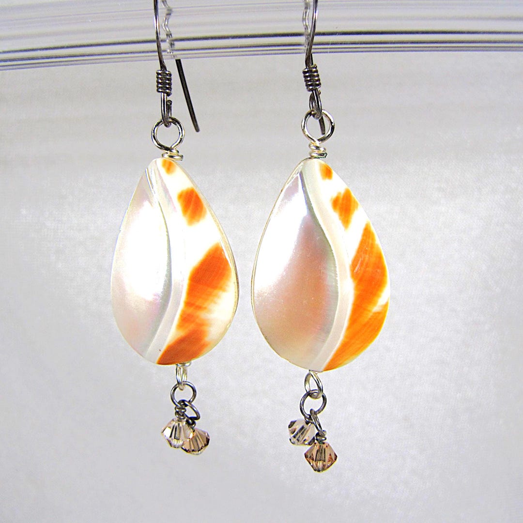 Sterling Silver Mother of Pearl Shell Dangle Tear Drop Earrings ...