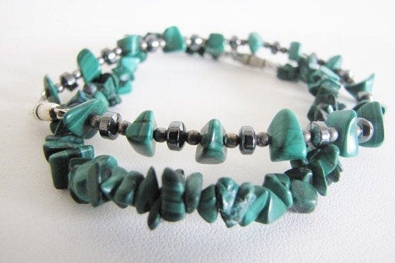 Malachite Beaded Stacking Bracelet Set, Green Sto… - image 4