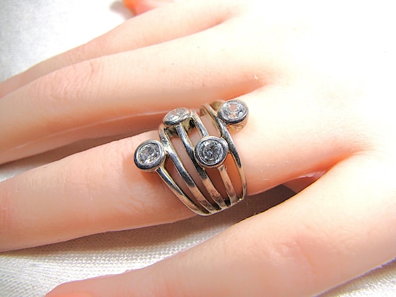 Silver and Crystal Boho Stacking Ring, Unique Sta… - image 2