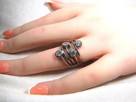 Silver and Crystal Boho Stacking Ring, Unique Sta… - image 7