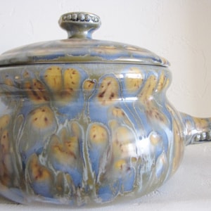 Ceramic Serving Pot or Bowl, Vintage Clay Crock, Dish, Bean Pot, Unique Lidded Bowl With Handle, Country Farmhouse Kitchen