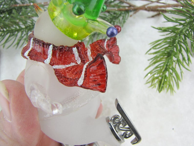 Ice Skating Snowman Ornament with Green Jester/'s Hat /& Red Scarf Snowman Ornament Self Standing Ornament Tree Decoration Sister Hostess Gift