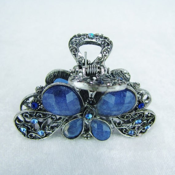 Vintage Butterfly Blue Crystal Hair Clip, Cute Ha… - image 1