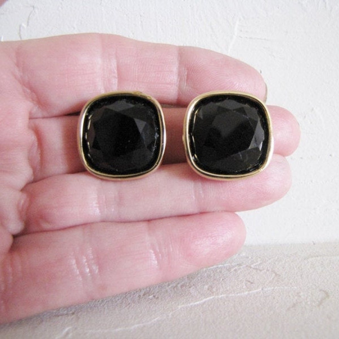 Edgy Geometric Vintage Square Black Crystal Clip on Earrings Etsy