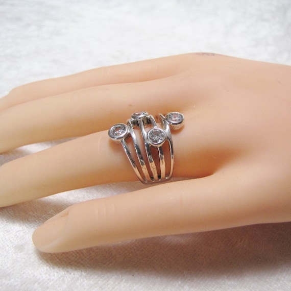 Silver and Crystal Boho Stacking Ring, Unique Sta… - image 9