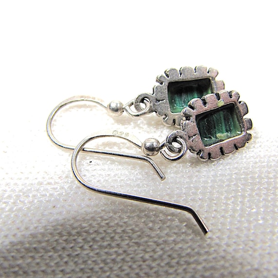 Sterling Silver Dangle Drop Malachite Western Ear… - image 8