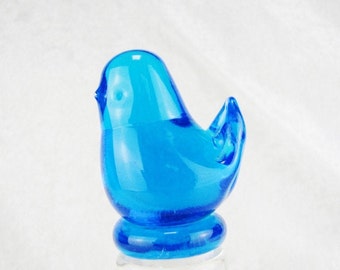 Vintage Hand Blown Glass Art Blue Bird, Studio Glass Animals By Leonard, Spring Gift For Her Or Him