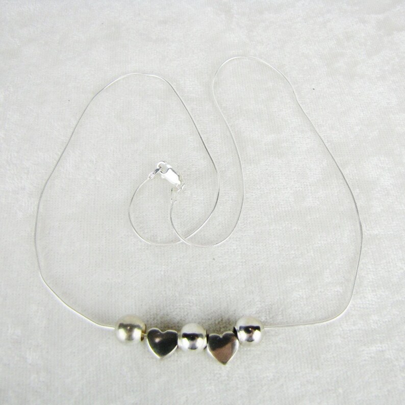 Dainty Sterling Silver Bead Layering Heart Love Charm Necklace, Unique Gift for Her Modern