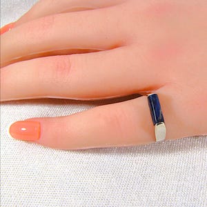 Sterling Silver Pinky Ring, Lapis Lazuli Blue Stone Cabochon, Dainty, Size 4.25