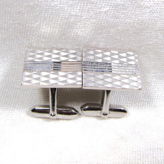 Classic Rectangular Silver Vintage Cufflinks, Men… - image 1