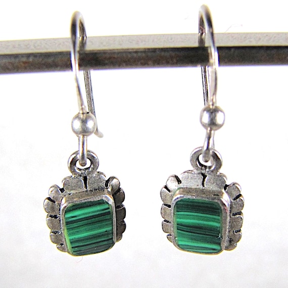 Sterling Silver Dangle Drop Malachite Western Ear… - image 1
