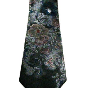Black Floral Vintage  Business Ties For Men, Fathers Day Gift For Him, Traditional Men&#39;s Neckwear, Black Background with Grey Blue Red